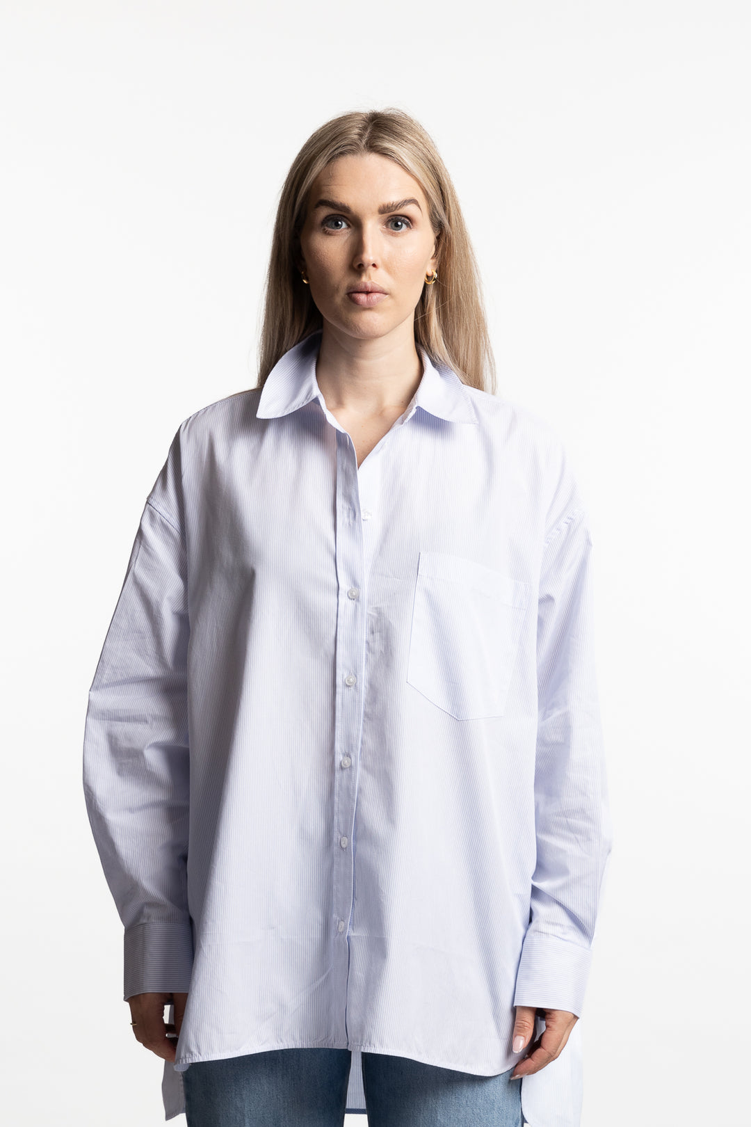 Chrissy Shirt- Blue White Stripe