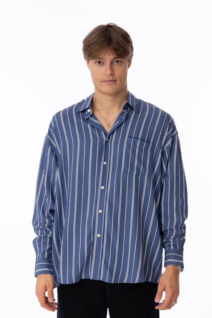 Button-up Striped Shirt Mid Blue