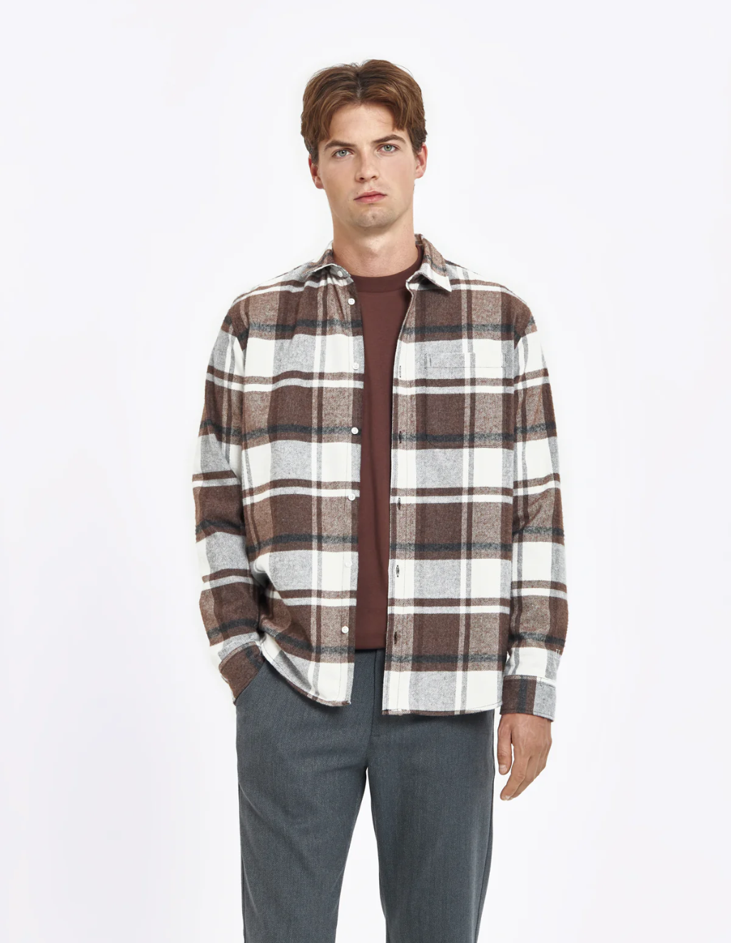 Jeremy Flannel Shirt Dusty Teak/Ivory